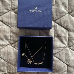 Beautiful Swarovski set (2), Moon and Star, black, rose gold toned plated